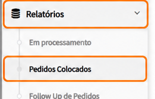 Caminho do menu Relatórios > Pedidos Colocados