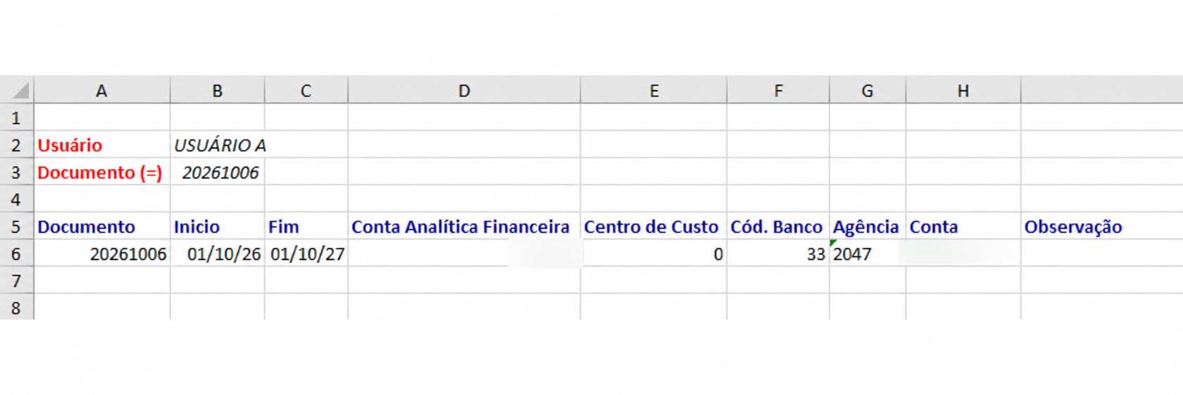 Excel com o agendamento do usuário logado