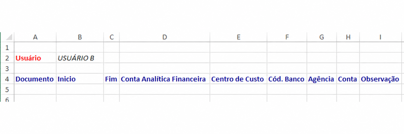 Excel sem agendamentos de outros usuários